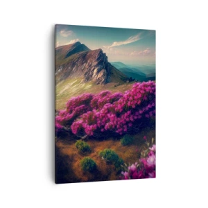 Quadro su tela - Stampe su Tela - Paesaggio montano con rododendri in fiore - 50x70cm - L'estate sui monti - Decorazione murale moderna per soggiorno e camera da letto ARTTOR