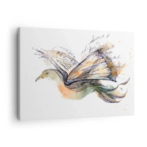 Quadro su tela - Stampe su Tela - Dipinto artistico ad acquerello di un uccello con un libro come ali - 70x50cm - Sulle ali della poesia - Decorazione murale moderna per soggiorno e camera da letto ARTTOR