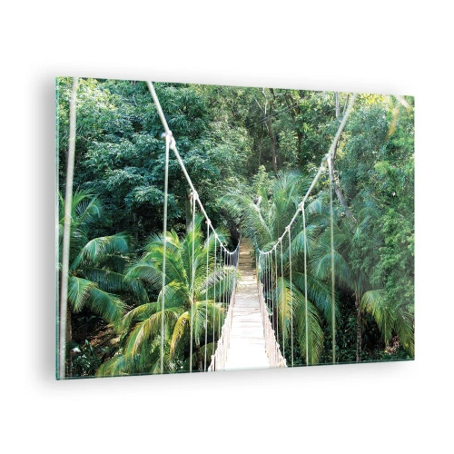 Quadro su vetro - Ponte sospeso in una foresta tropicale - 70x50cm - Welcome to the jungle! - Decorazione murale moderna per soggiorno e camera da letto ARTTOR