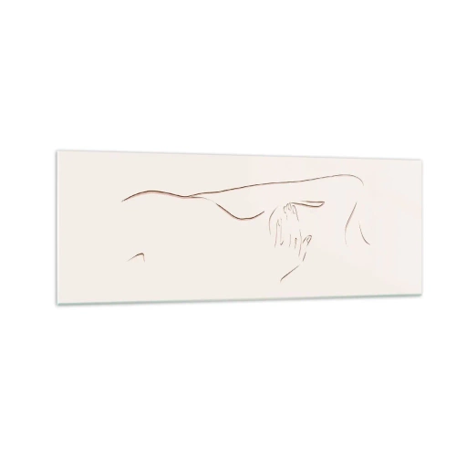 Quadro su vetro - Un disegno lineare e sottile di una silhouette su uno sfondo chiaro - 140x50cm - La forma del desiderio - Decorazione murale moderna per soggiorno e camera da letto ARTTOR