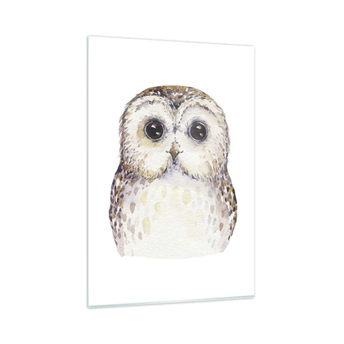 Quadro su vetro - Ritratto di un gufo su uno sfondo chiaro con colori delicati - 80x120cm - Guardami negli occhi - Decorazione murale moderna per soggiorno e camera da letto ARTTOR