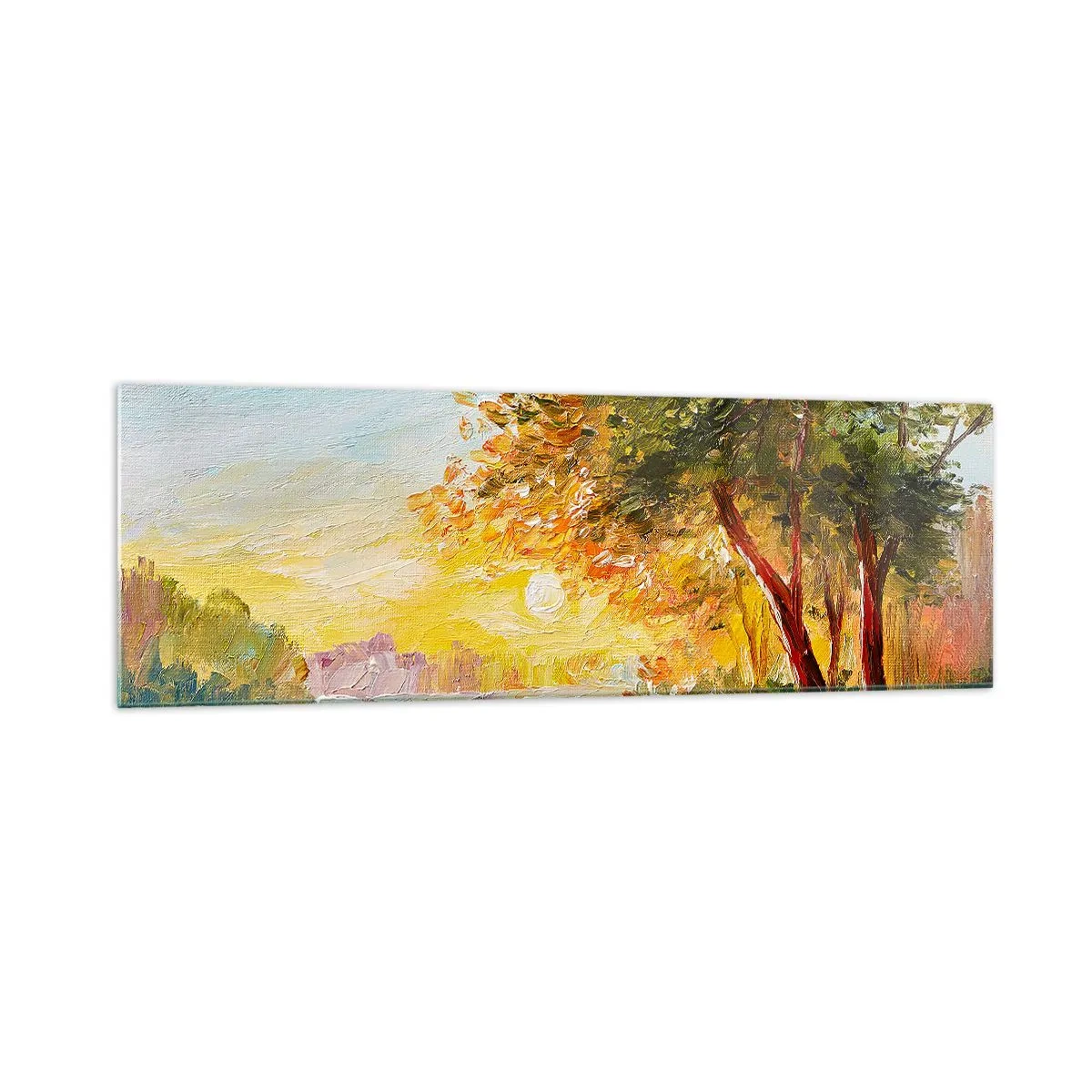 Quadro su vetro - Un paesaggio pittoresco con un fiume e alberi al tramonto - 160x50cm - Et in Arcadia ego - Decorazione murale moderna per soggiorno e camera da letto ARTTOR
