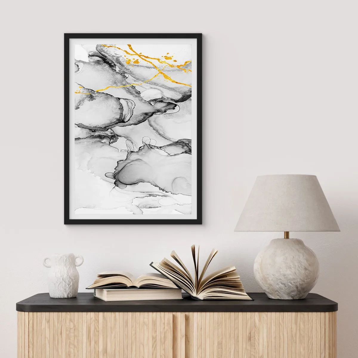 Poster in cornice nera - Composizione con motivo d'oro - 30x40 cm