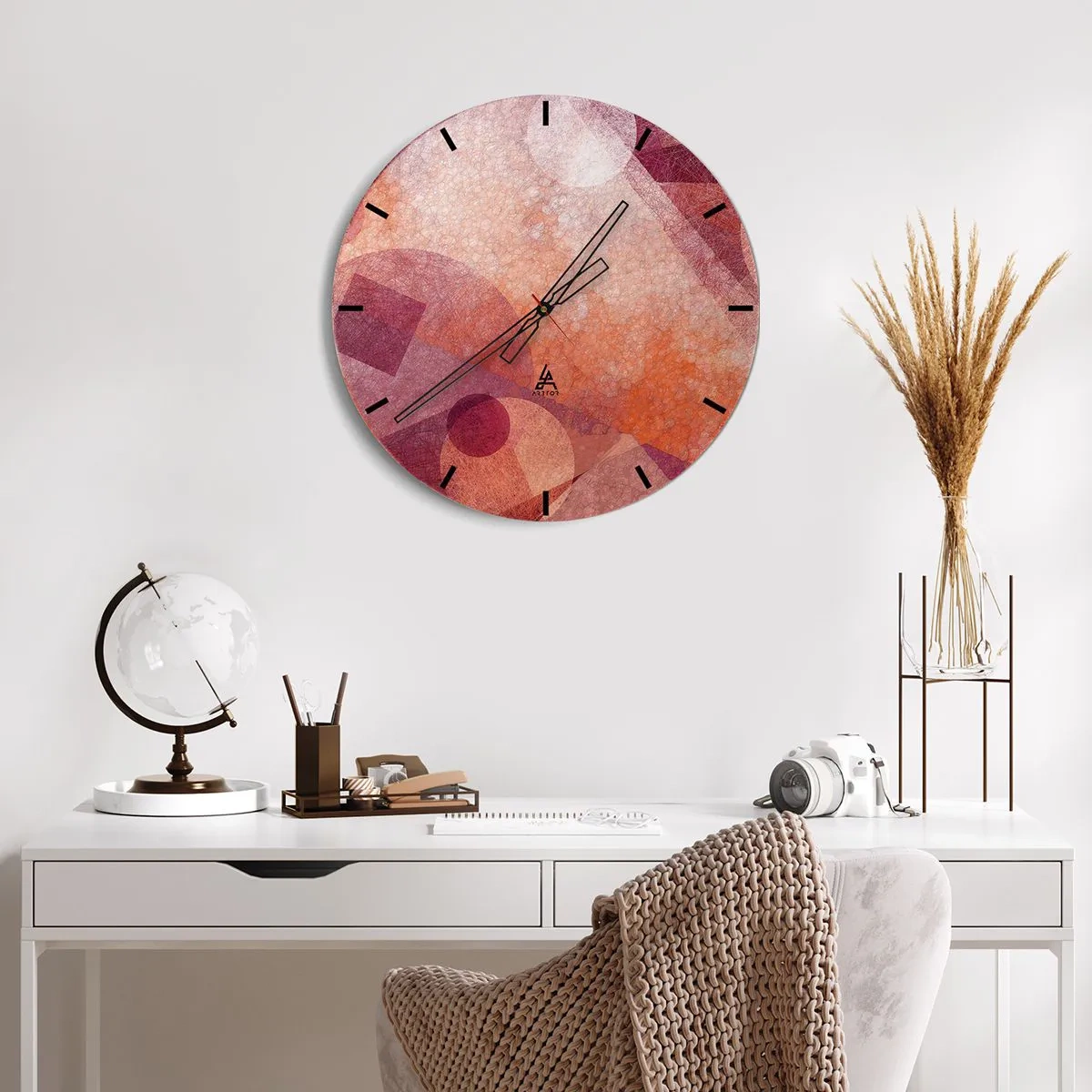 Orologio da parete - Orologio in Vetro - Trasformazioni geometriche in rosa - 40x40 cm