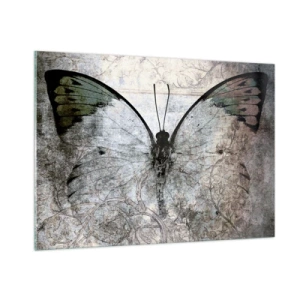 Quadro su vetro - Farfalla astratta sullo sfondo di un vecchio ornamento - 100x70cm - In stile Art Nouveau - Decorazione murale moderna per soggiorno e camera da letto ARTTOR