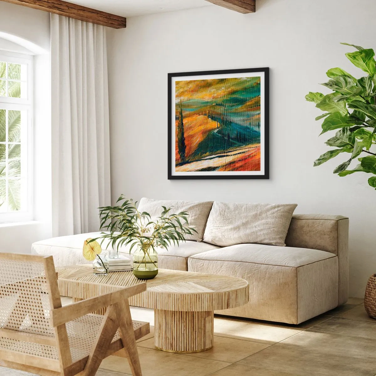 Poster in cornice nera - Paesaggio toscano - 30x30 cm