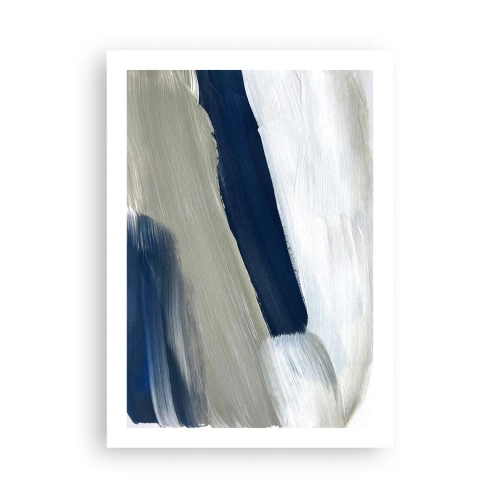 Poster - Pennellate astratte nei toni del blu navy - 50x70cm - Incontro con il bianco - Decorazione murale moderna per soggiorno e camera da letto ARTTOR