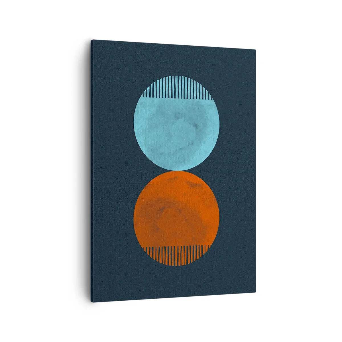 Quadro su tela - Stampe su Tela - Design minimalista a due ruote in blu e arancione - 50x70cm - Solo geometria? - Decorazione murale moderna per soggiorno e camera da letto ARTTOR