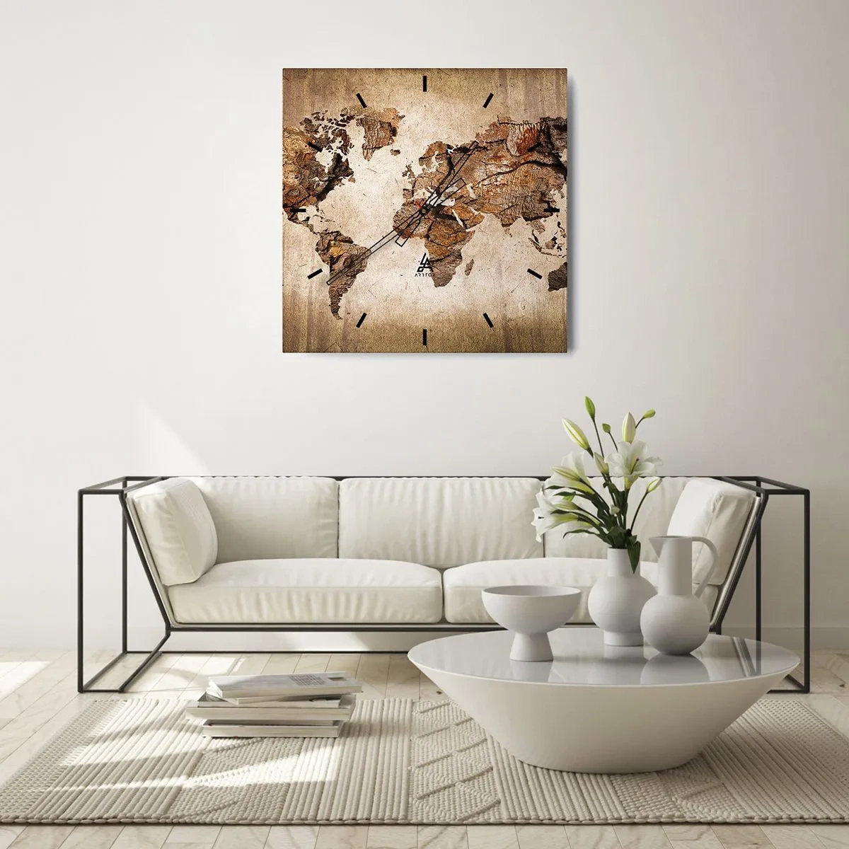 Orologio da parete - Orologio in Vetro - Una mappa del mondo in stile rustico in legno - 30x30cm - Alla scoperta del mondo - Decorazione murale moderna per soggiorno e camera da letto ARTTOR