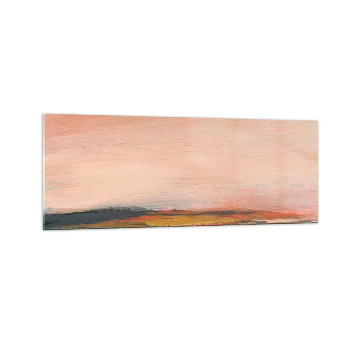 Quadro su vetro - Un paesaggio nei toni del rosa e dell'oro - 140x50cm - In tonalità di rosa - Decorazione murale moderna per soggiorno e camera da letto ARTTOR