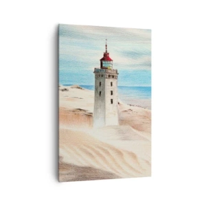 Quadro su tela - Stampe su Tela - Un faro circondato da dune di sabbia e un cielo azzurro - 80x120cm - Sempre guardando il mare - Decorazione murale moderna per soggiorno e camera da letto ARTTOR