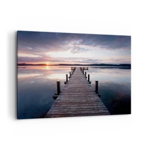 Quadro su tela - Stampe su Tela - Un molo su un lago al tramonto in un paesaggio tranquillo - 120x80cm - Il silenzioso confine del giorno e della notte - Decorazione murale moderna per soggiorno e camera da letto ARTTOR
