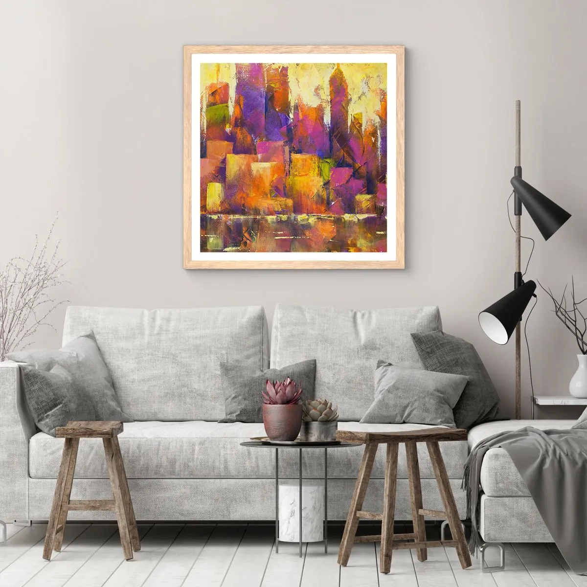 Poster in cornice rovere chiaro - Composizione metropolitana - 60x60 cm