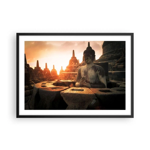 Poster in cornice nera - Statua del Buddha al tempio di Borobudur al tramonto - 70x50cm - La pagoda della grande saggezza - Decorazione murale moderna per soggiorno e camera da letto ARTTOR
