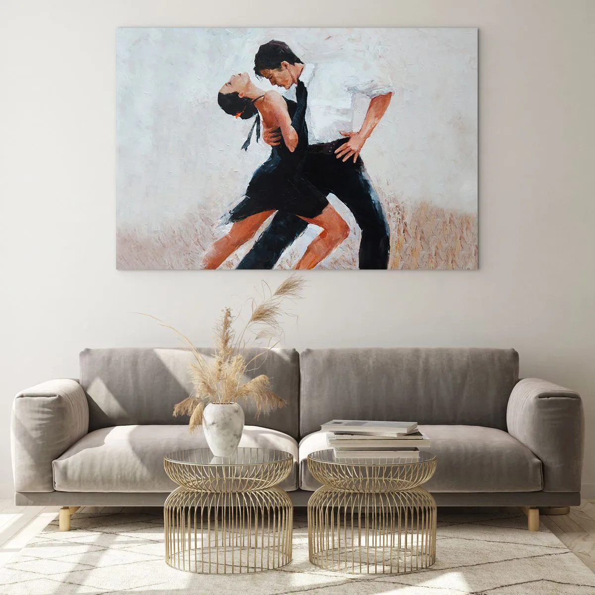 Quadro su vetro - Una coppia che balla il tango in una posa dinamica - 70x50cm - Il tango dei miei sogni - Decorazione murale moderna per soggiorno e camera da letto ARTTOR