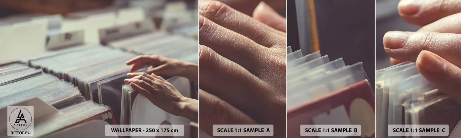 Campione di Fotomurale Adesivo Deluxe Sticker - Alla ricerca di emozioni - Vinile, Musica, Negozio di musica - 100x30 cm