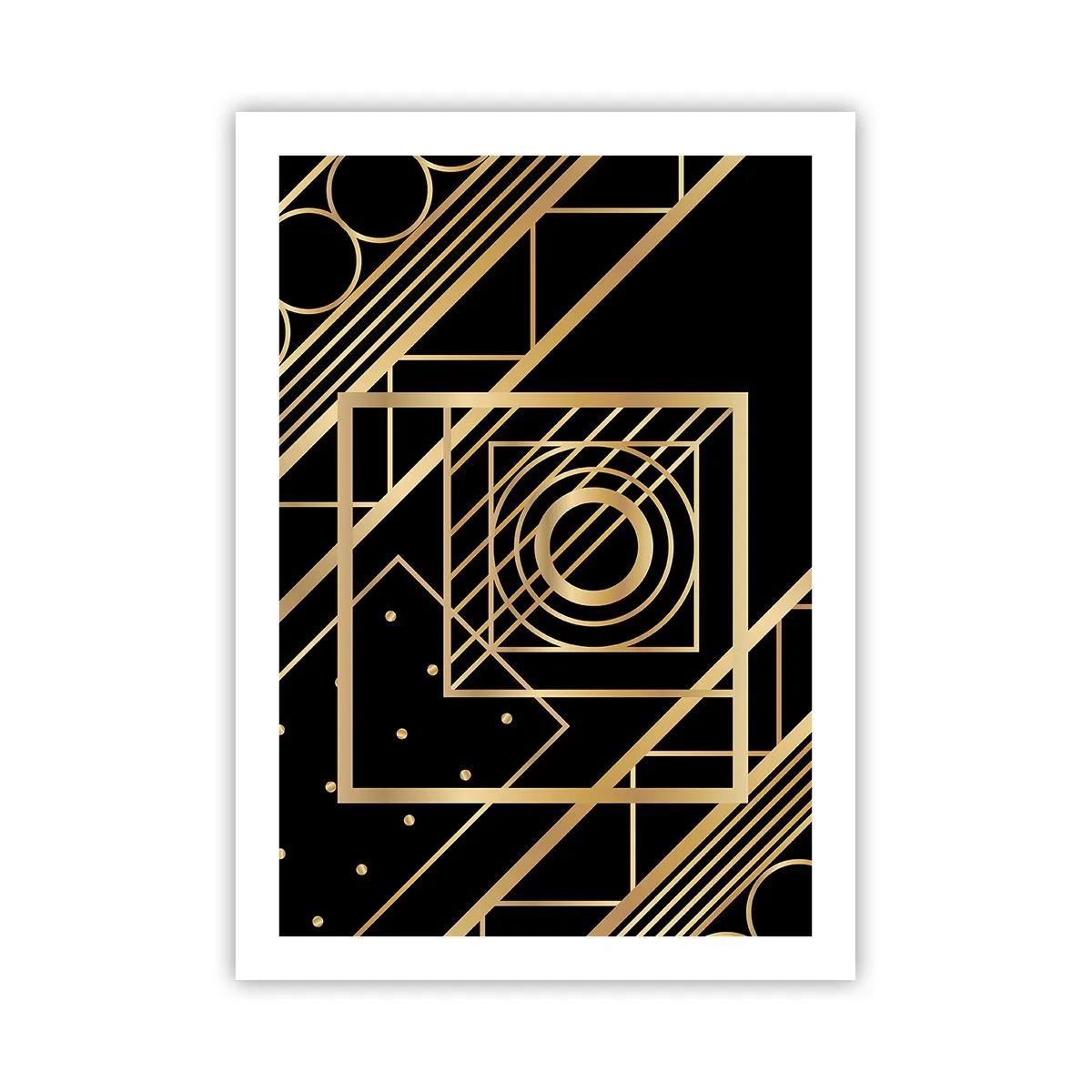 Poster - Motivi geometrici dorati su sfondo nero in stile Art Déco - 50x70cm - Geometria dorata - Decorazione murale moderna per soggiorno e camera da letto ARTTOR