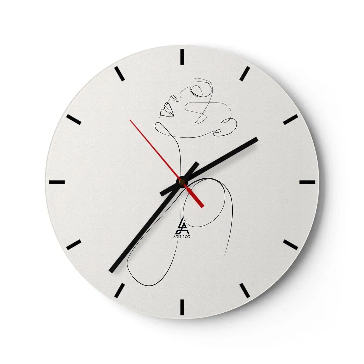 Orologio da parete - Orologio in Vetro - Un profilo femminile realizzato con una linea nera su uno sfondo chiaro - 30x30cm - Avvolta nei sogni - Decorazione murale moderna per soggiorno, cucina e camera da letto ARTTOR