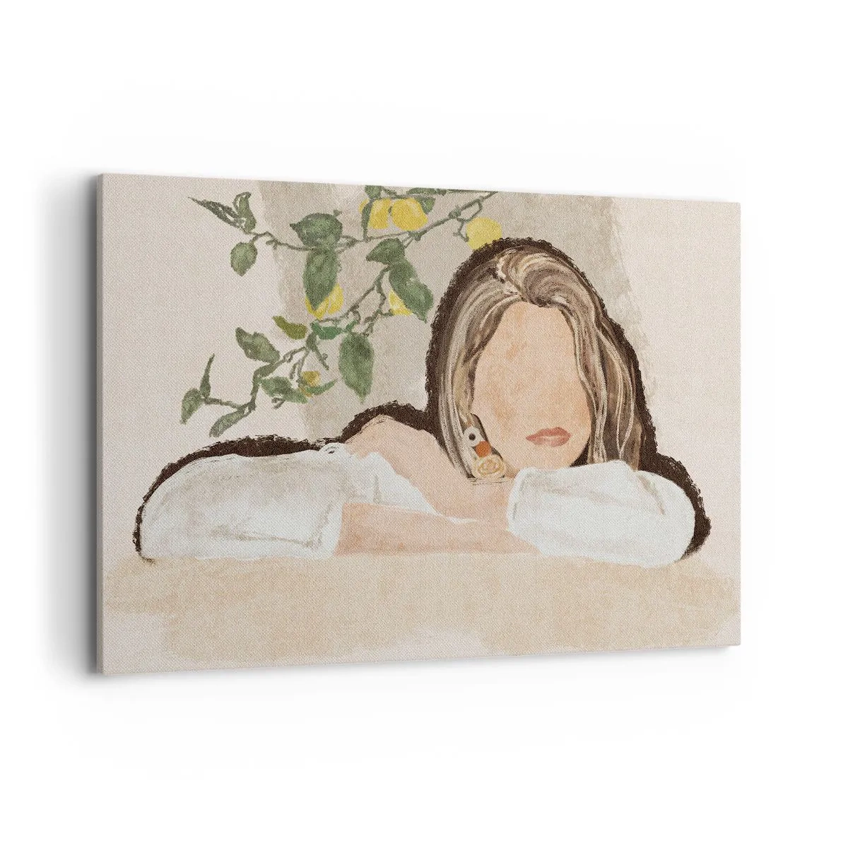 Quadro su tela - Stampe su Tela - La figura di una donna sullo sfondo di un albero di limone - 120x80cm - Bellezza del sud - Decorazione murale moderna per soggiorno e camera da letto ARTTOR