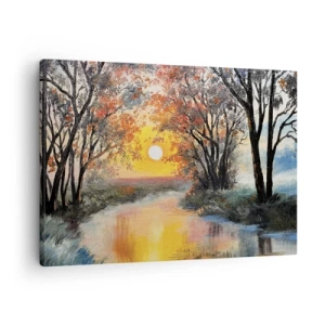 Quadro su tela - Stampe su Tela - Tramonto sul fiume in un paesaggio autunnale - 70x50cm - Atmosfera autunnale - Decorazione murale moderna per soggiorno e camera da letto ARTTOR