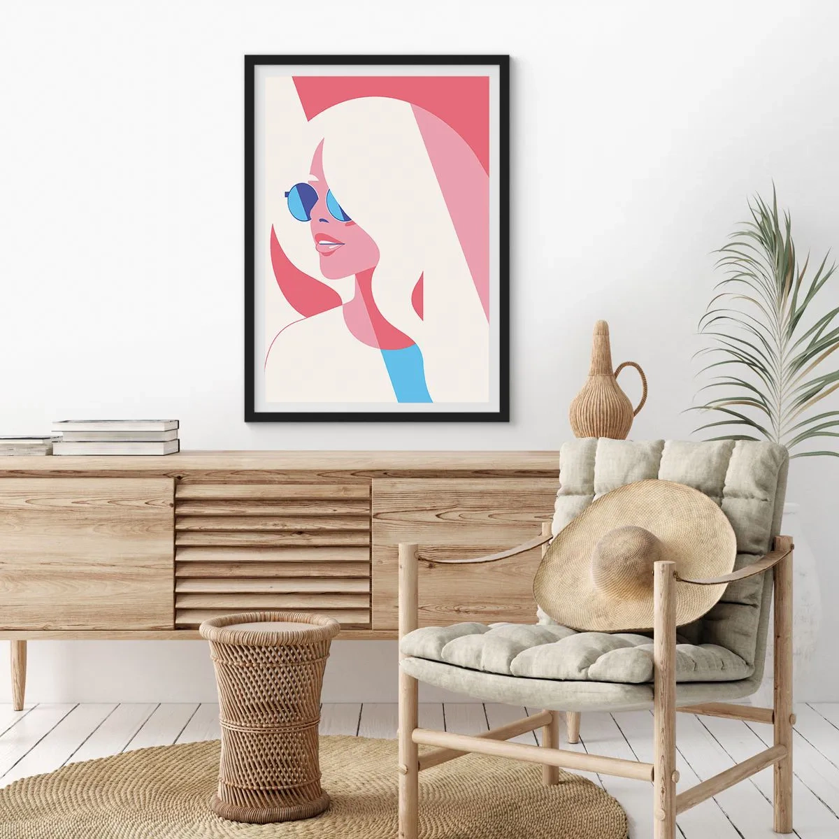 Poster in cornice nera - Ritratto stilizzato di una donna che indossa occhiali da sole - 50x70cm - Era una bionda... - Decorazione murale moderna per soggiorno e camera da letto ARTTOR
