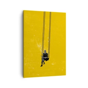 Quadro su tela - Stampe su Tela - Una persona su un'altalena su uno sfondo di un giallo intenso - 50x70cm - Un giorno come tanti - Decorazione murale moderna per soggiorno e camera da letto ARTTOR