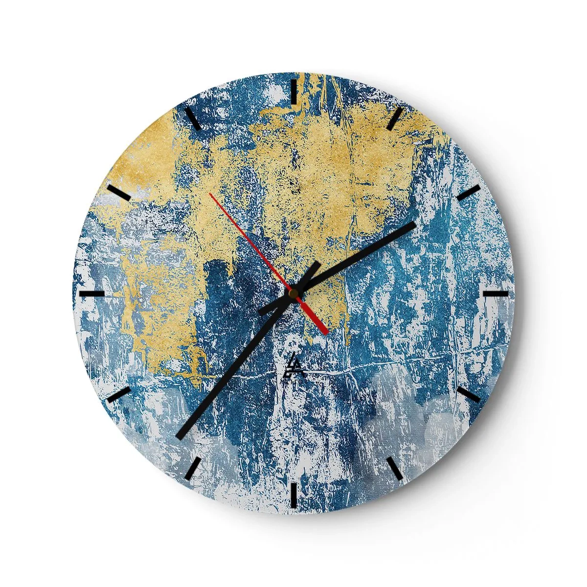 Orologio da parete - Orologio in Vetro - Texture con accenti blu e oro - 30x30cm - Astrazione piena di ottimismo - Decorazione murale moderna per soggiorno, cucina e camera da letto ARTTOR