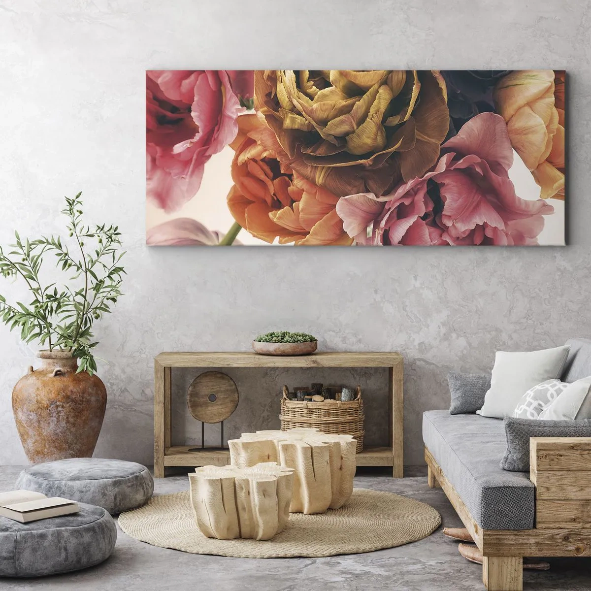 Quadro su tela - Stampe su Tela - Un mazzo di fiori vari dai colori intensi - 160x50cm - La festa della vita - Decorazione murale moderna per soggiorno e camera da letto ARTTOR