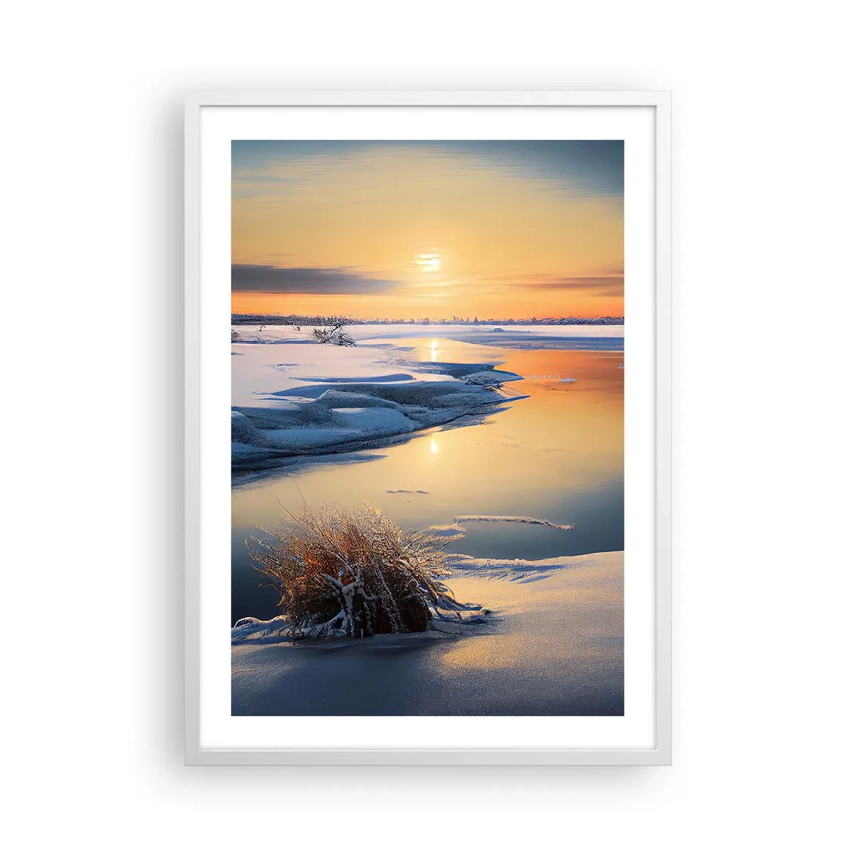 Poster in cornice bianca - Tramonto invernale - 50x70 cm