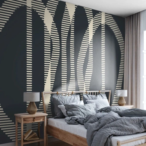 Fotomurali Premium Sand - Linee e forme geometriche in contrasto nero e beige - 100x70cm - Tentativo di rompere l'oscurità - Decorazione murale moderna per soggiorno e camera da letto ARTTOR