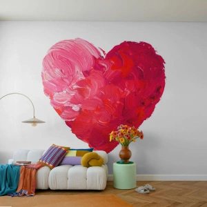 Fotomurali Premium Canvas - Un cuore rosa e rosso dipinto con un pennello - 100x70cm - All you need is love - Decorazione murale moderna per soggiorno e camera da letto ARTTOR