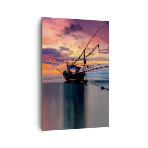 Quadro su tela - Stampe su Tela - Una barca da pesca sullo sfondo di un tramonto colorato - 80x120cm - Sera esotica - Decorazione murale moderna per soggiorno e camera da letto ARTTOR