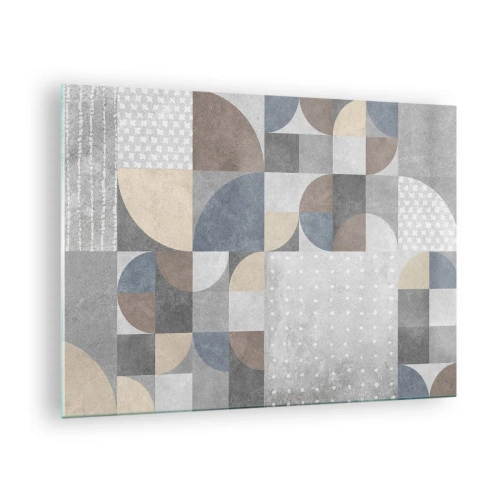 Quadro su vetro - Composizione geometrica astratta con varie forme e sfumature di grigio. - 70x50cm - Fantasia di ceramica - Decorazione murale moderna per soggiorno e camera da letto ARTTOR