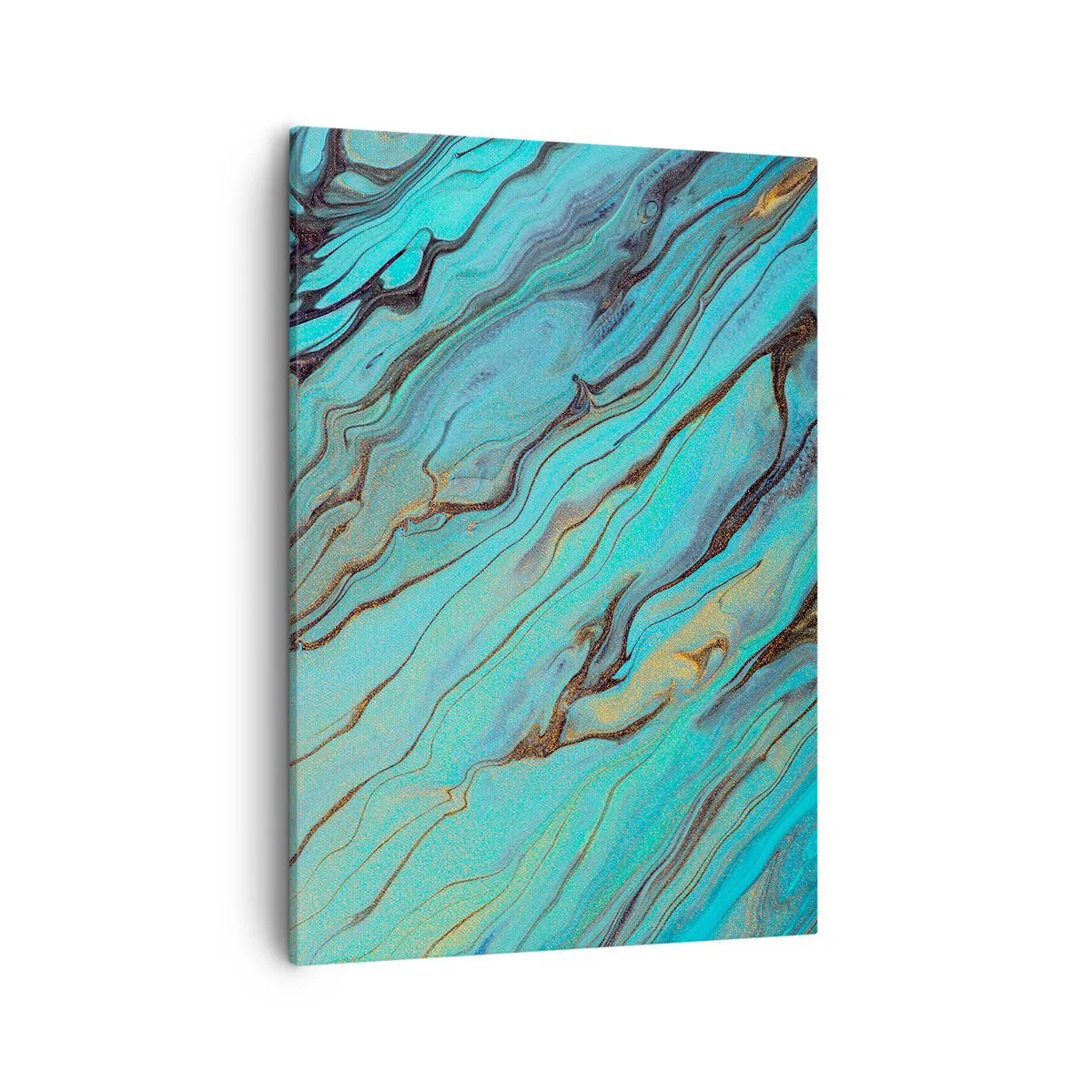 Quadro su tela - Stampe su Tela - Onde astratte nei toni del turchese e dell'oro - 50x70cm - Marea turchese - Decorazione murale moderna per soggiorno e camera da letto ARTTOR
