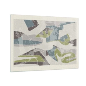 Quadro su vetro - Composizione geometrica in verde e grigio - 70x50cm - Composizione oltre il vetro - Decorazione murale moderna per soggiorno e camera da letto ARTTOR