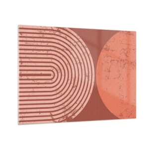 Quadro su vetro - Grafica geometrica color ruggine con un semicerchio e un cerchio - 70x50cm - Rapporti stretti - Decorazione murale moderna per soggiorno e camera da letto ARTTOR
