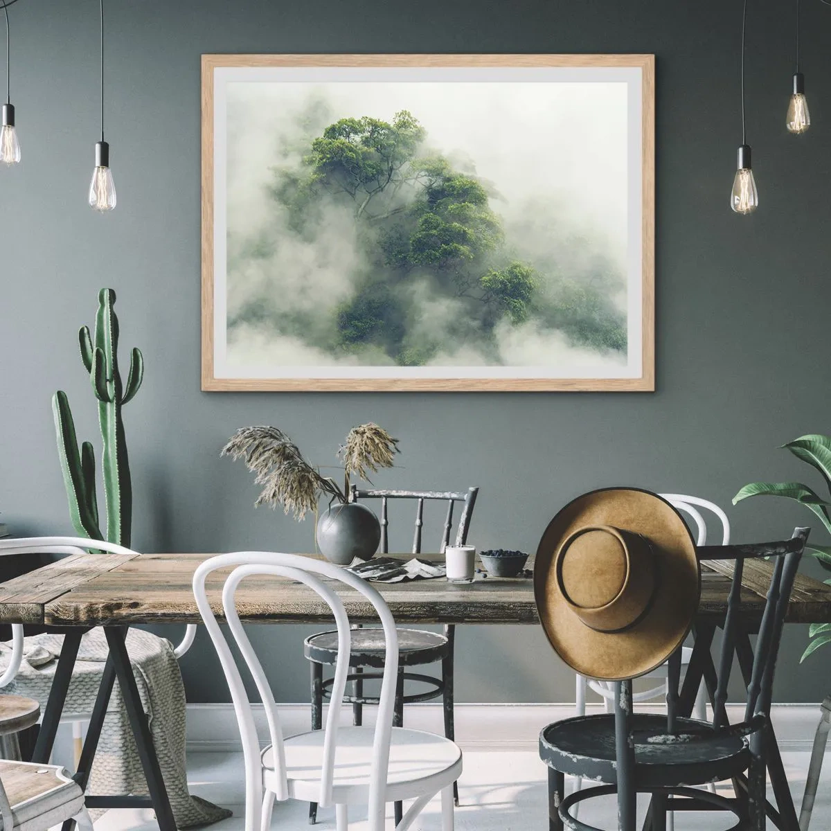 Poster in cornice rovere chiaro - Avvolti dalla nebbia - 70x50 cm