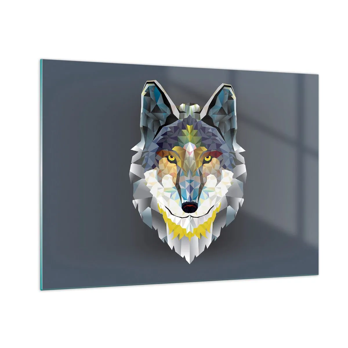 Quadro su vetro - Lupo geometrico su sfondo scuro - 100x70cm - Si parla del lupo - Decorazione murale moderna per soggiorno e camera da letto ARTTOR