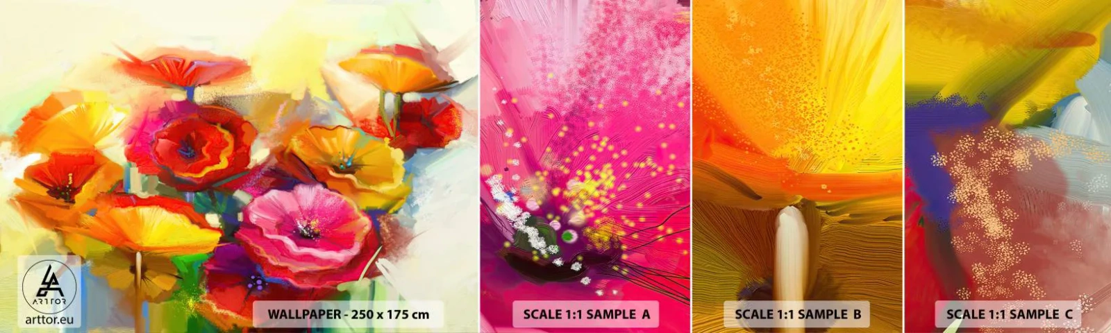 Campione di Fotomurale Adesivo Deluxe Sticker - Non solo rossi - Fiori, Papaveri, Giardino - 100x30 cm