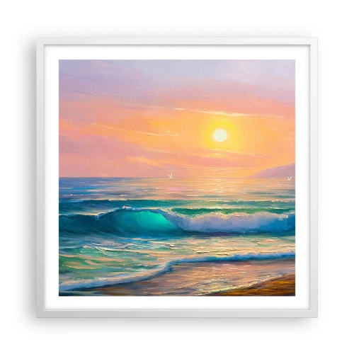 Poster in cornice bianca - Il canto turchese delle onde - 60x60 cm