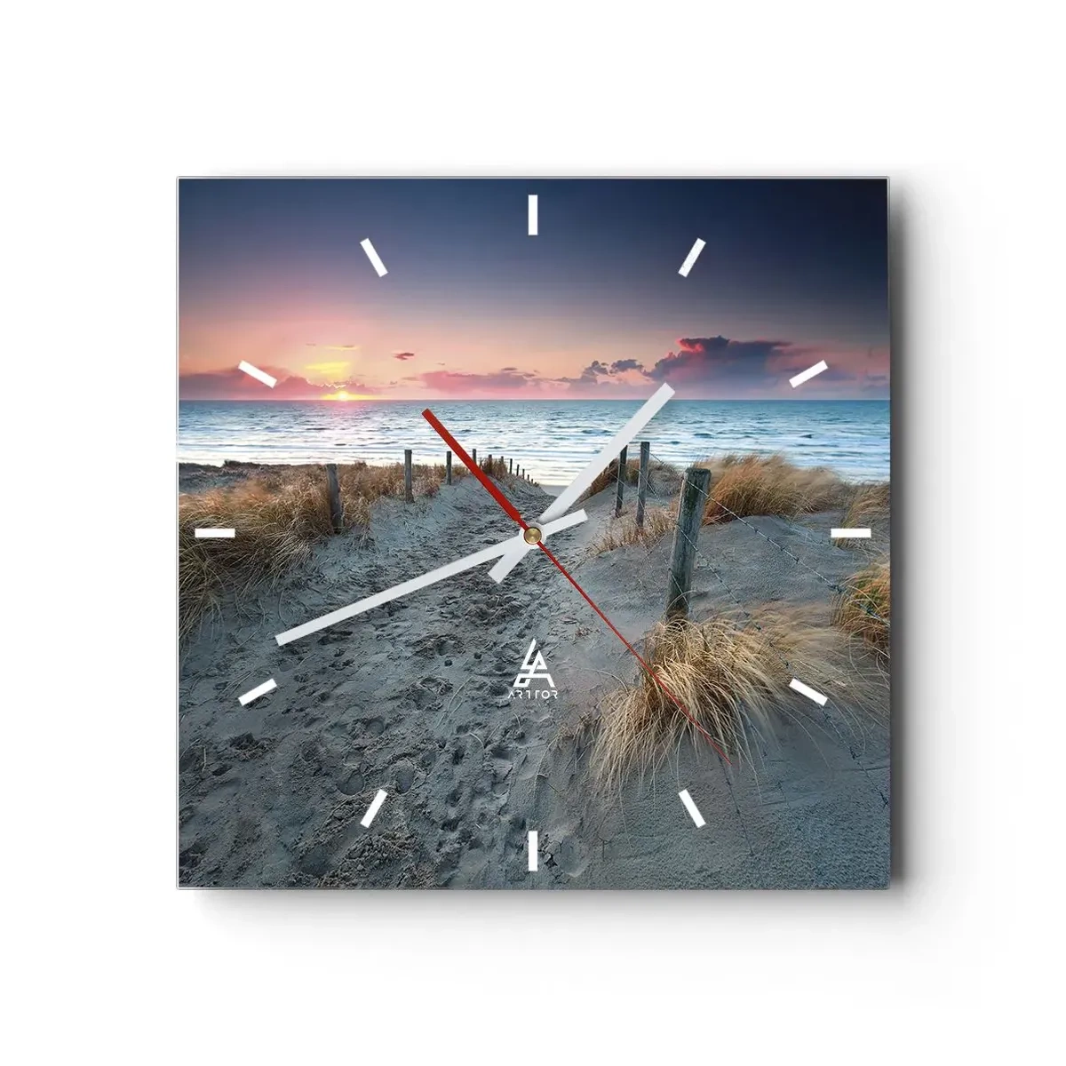 Orologio da parete - Orologio in Vetro - Sentiero che porta alla spiaggia al tramonto - 30x30cm - Hai versato un arcobaleno di luce radiosa... - Decorazione murale moderna per soggiorno e camera da letto ARTTOR
