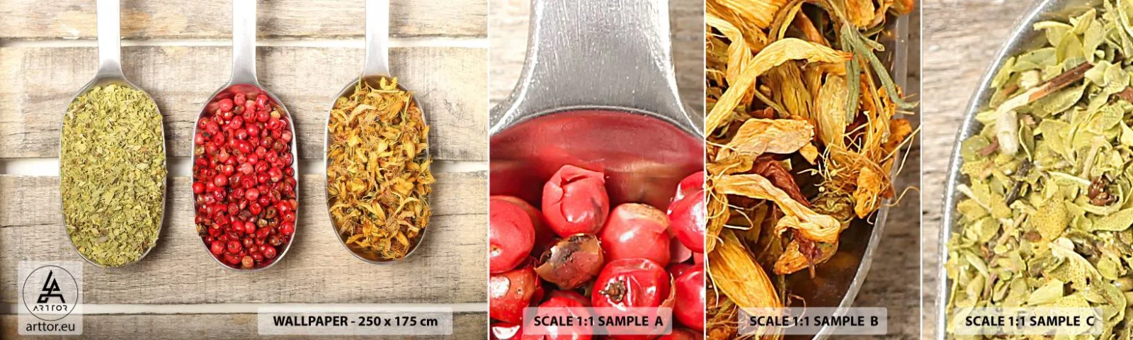 Campione Di Fotomurale Standard Eco - Magia in cucina - Gastronomia, Spezie a base di erbe, Erbe aromatiche - 100x30 cm