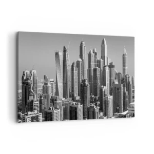 Quadro su tela - Stampe su Tela - Panorama di grattacieli moderni in toni monocromatici - 120x80cm - La città sul deserto - Decorazione murale moderna per soggiorno e camera da letto ARTTOR