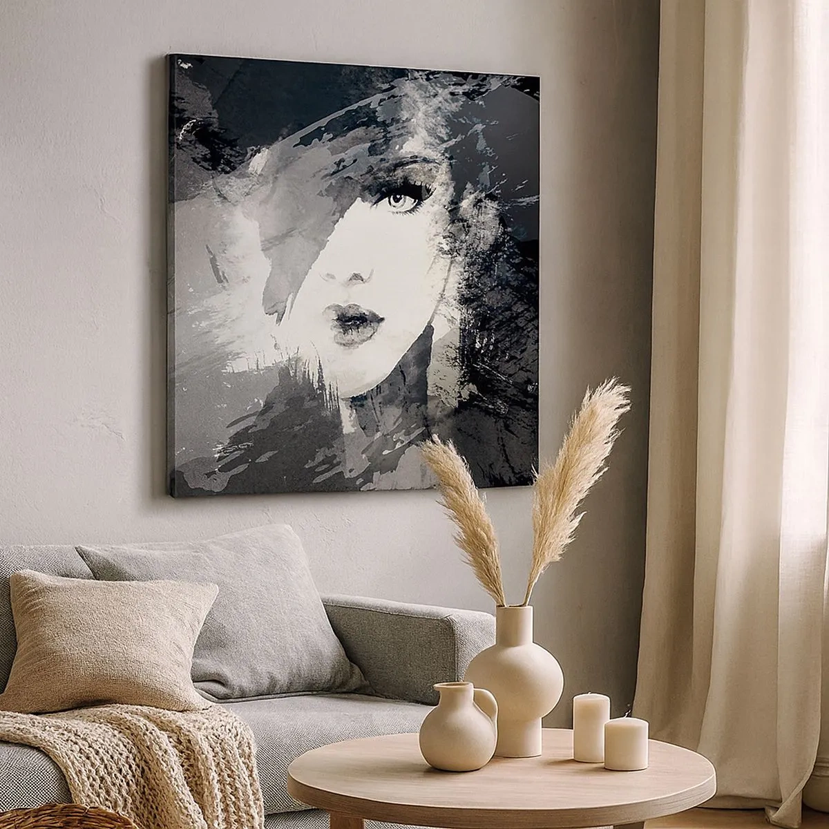 Quadro su tela - Stampe su Tela - Dietro un velo grigio - 30x30 cm