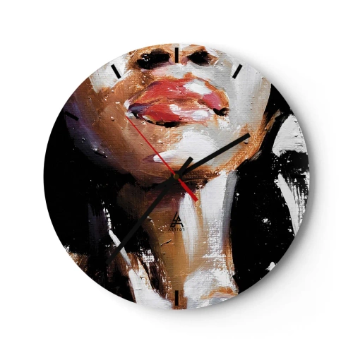 Orologio da parete - Orologio in Vetro - Frammento di volto femminile in una tecnica pittorica espressiva - 30x30cm - Orgoglio senza pregiudizio - Decorazione murale moderna per soggiorno, cucina e camera da letto ARTTOR