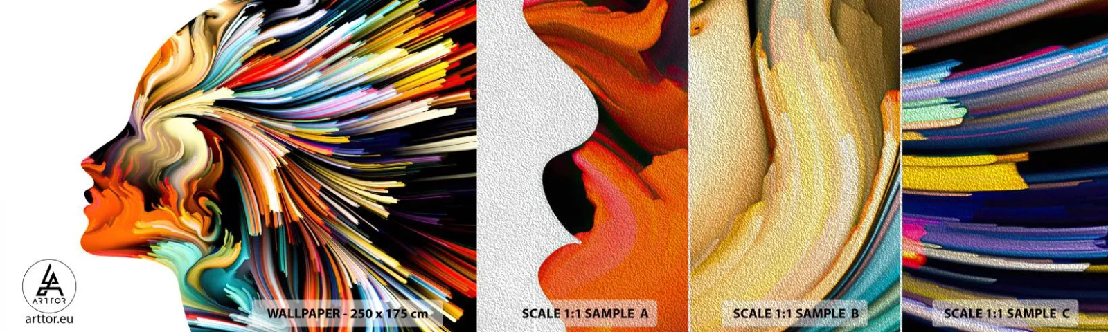 Campione di Fotomurale Premium Sand - Esplosione di fantasia - Astrazione, Donna, Grafica - 100x30 cm