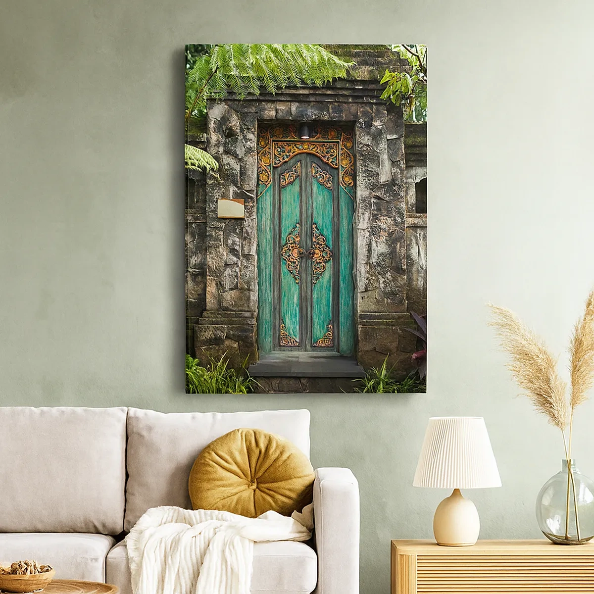 Quadro su tela - Stampe su Tela - Porte decorative circondate da vegetazione tropicale - 50x70cm - Le porte verso un mondo esotico - Decorazione murale moderna per soggiorno e camera da letto ARTTOR