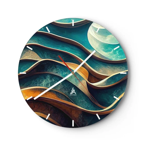 Orologio da parete - Orologio in Vetro - Onde astratte di blu e marrone con effetto 3D - 30x30cm - I meandri del blu - Decorazione murale moderna per soggiorno, cucina e camera da letto ARTTOR