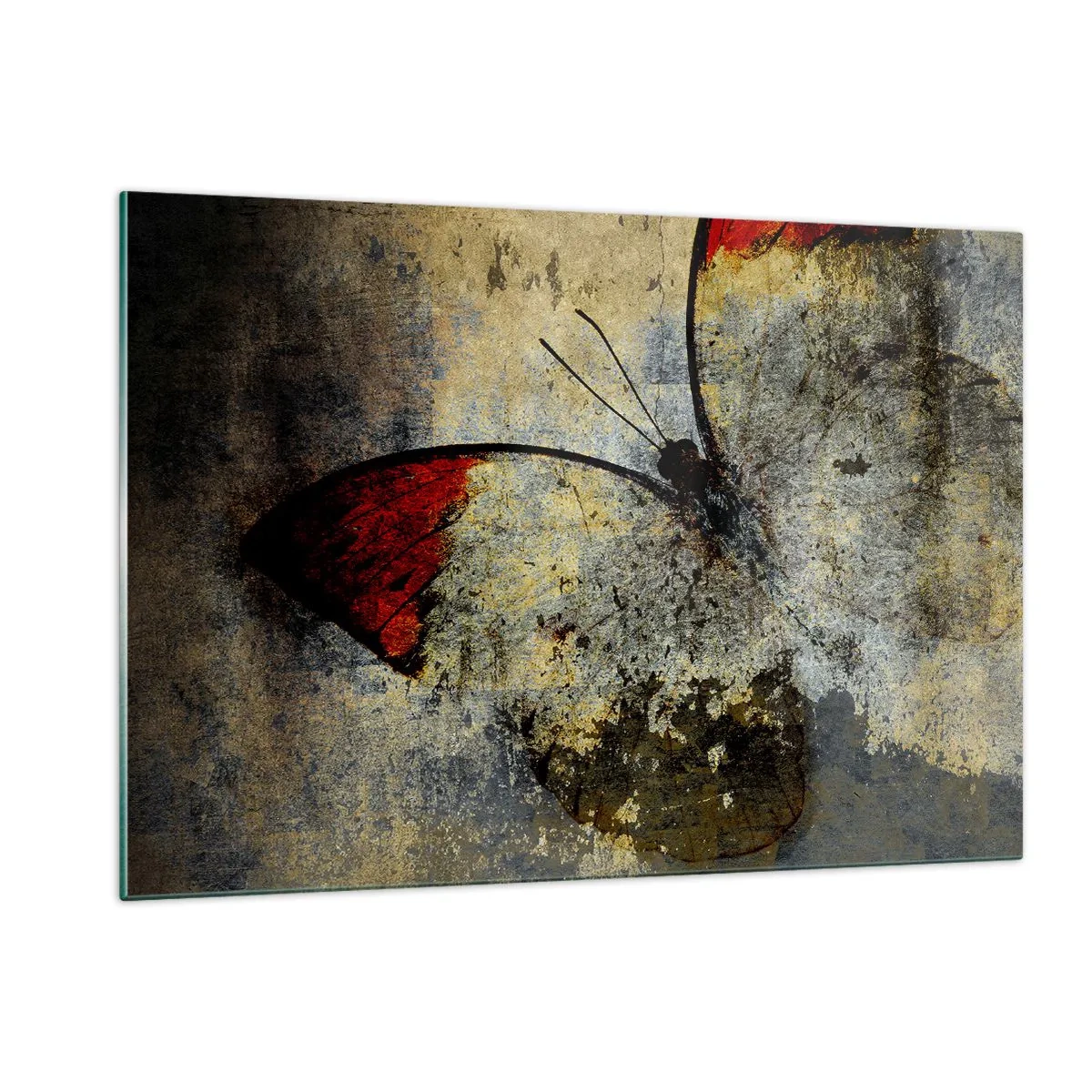 Quadro su vetro - Farfalla astratta su uno sfondo invecchiato - 120x80cm - Guarda prima che scompaia - Decorazione murale moderna per soggiorno e camera da letto ARTTOR