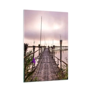 Quadro su vetro - Ponte di bambù sull'acqua all'alba - 80x120cm - Pace e silenzio dell'Asia - Decorazione murale moderna per soggiorno e camera da letto ARTTOR